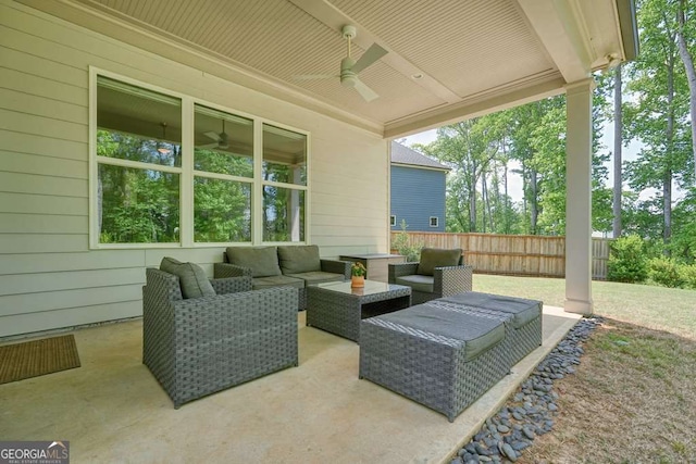 242 Fieldbrook Xing, Canton, GA 30115 - view of patio with fence, a ceiling fan, and an outdoor hangout area