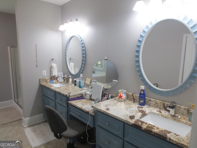 105 Wieland Dr, Kathleen, GA 31047 - full bath featuring a stall shower, baseboards, tile patterned floors, and vanity