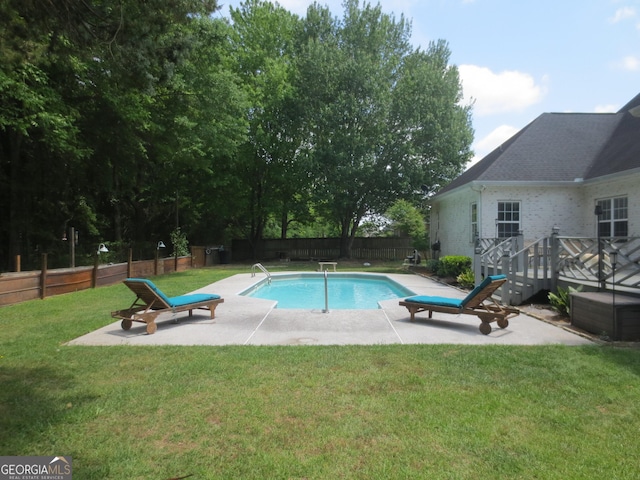 105 Wieland Dr, Kathleen, GA 31047 - view of swimming pool featuring a fenced backyard, a fenced in pool, a yard, and a patio area