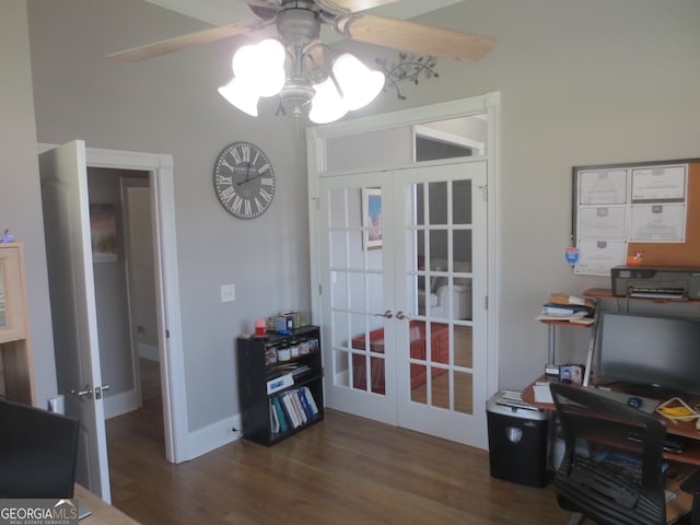 105 Wieland Dr, Kathleen, GA 31047 - office featuring ceiling fan, french doors, and wood finished floors
