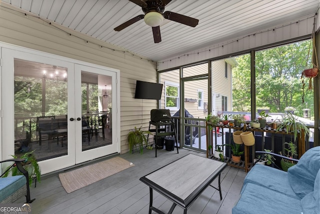 1536 Enota Ave NE, Gainesville, GA 30501 - sunroom featuring french doors and a ceiling fan