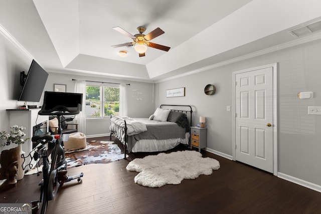 1536 Enota Ave NE, Gainesville, GA 30501 - bedroom with a raised ceiling, wood finished floors, ceiling fan, and ornamental molding