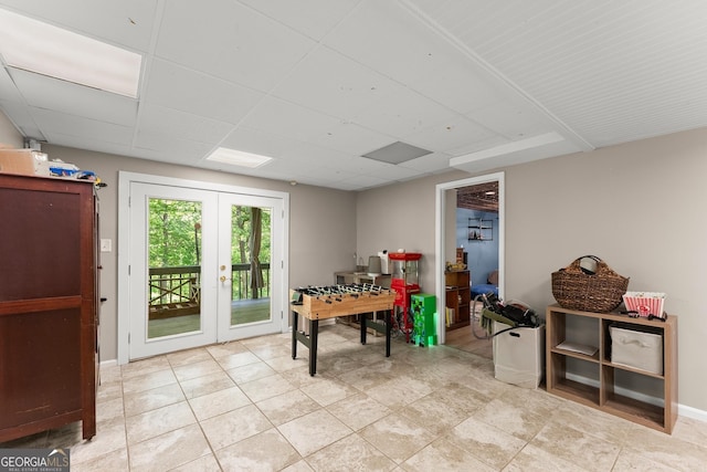 1536 Enota Ave NE, Gainesville, GA 30501 - rec room featuring french doors, a drop ceiling, and tile patterned floors