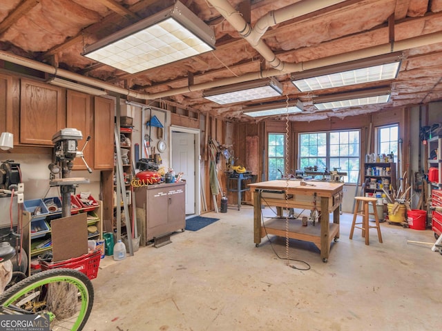 below grade area with a workshop area
