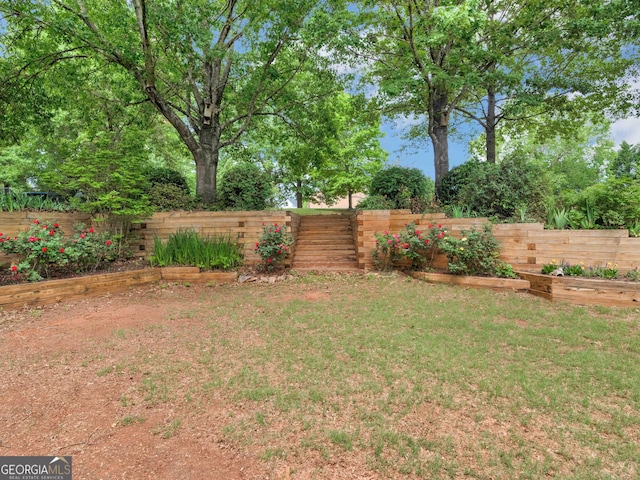 view of yard with a vegetable garden and fence