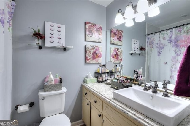 3716 Meeting St, Duluth, GA 30096 - bathroom with vanity, toilet, and a shower with curtain