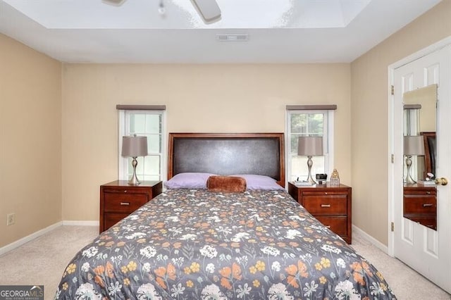 3716 Meeting St, Duluth, GA 30096 - bedroom with a ceiling fan, light carpet, baseboards, and visible vents