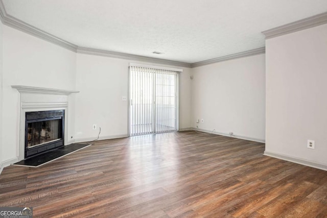 2047 Charter Ln, Lithonia, GA 30058 - unfurnished living room featuring crown molding, wood finished floors, and a fireplace