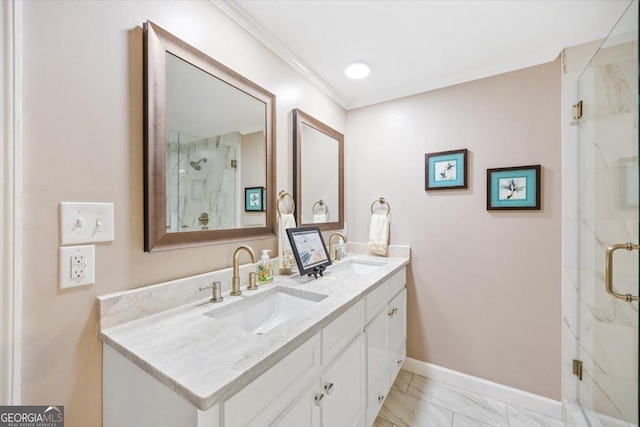 4802 Wesleyan Woods Dr, Macon, GA 31210 - bathroom with a sink, a marble finish shower, baseboards, and marble finish floor