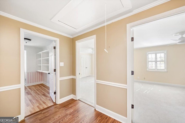 4802 Wesleyan Woods Dr, Macon, GA 31210 - interior space featuring baseboards, ornamental molding, wood finished floors, and attic access