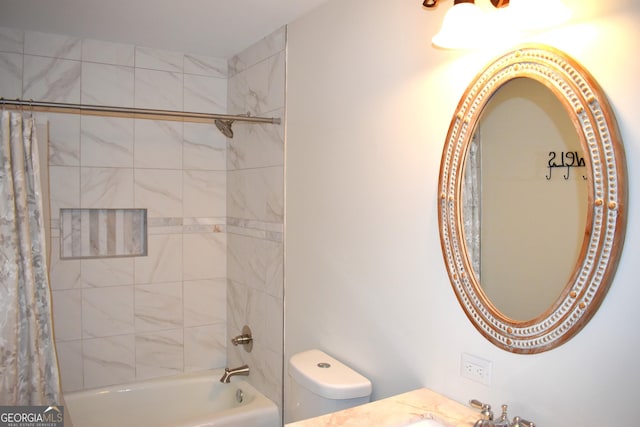 full bathroom with shower / bath combo and toilet