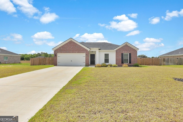 481 Akins Ranch Rd NE, Ludowici, GA 31316 - ranch-style house featuring fence, concrete driveway, a front lawn, and brick siding