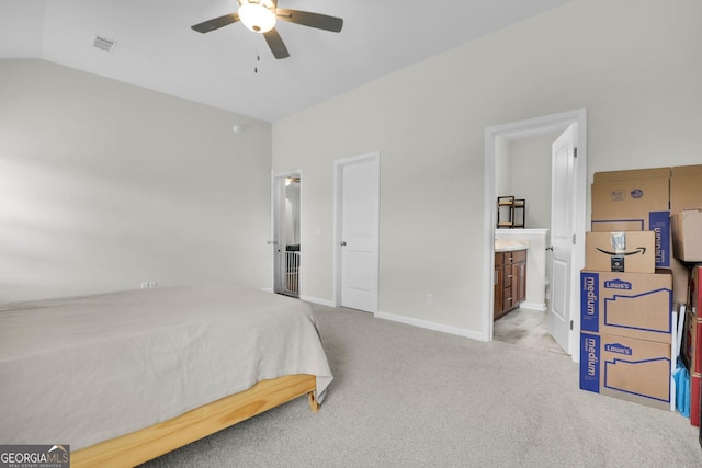 481 Akins Ranch Rd NE, Ludowici, GA 31316 - bedroom featuring visible vents, carpet floors, baseboards, ensuite bathroom, and ceiling fan