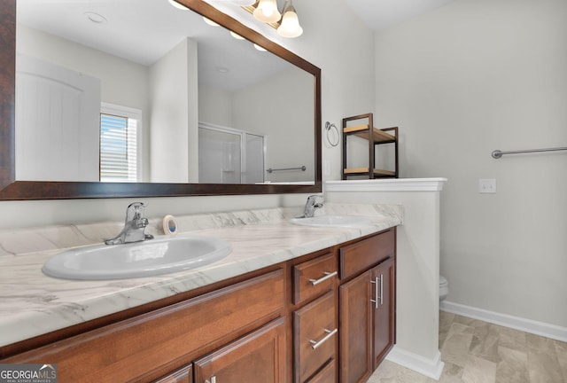 481 Akins Ranch Rd NE, Ludowici, GA 31316 - full bathroom featuring double vanity, a sink, toilet, and a shower stall