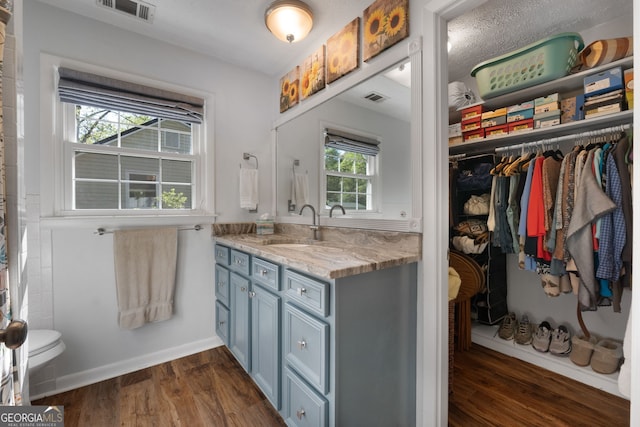 175 Mayo Rd, Covington, GA 30014 - bathroom with visible vents, a walk in closet, wood finished floors, and vanity