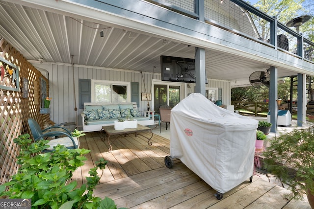 175 Mayo Rd, Covington, GA 30014 - wooden terrace with a ceiling fan