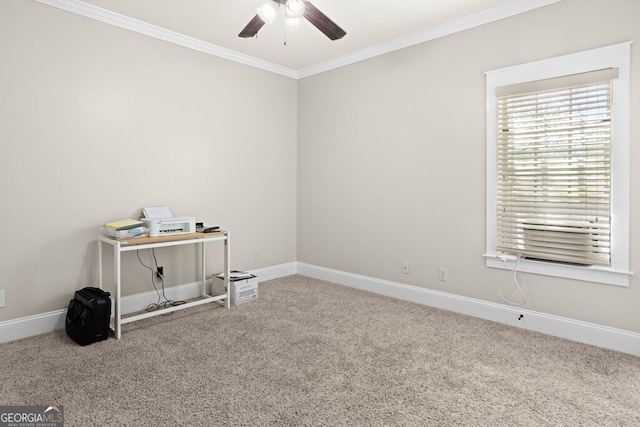 4577 San Saba Dr, Hahira, GA 31632 - carpeted empty room featuring crown molding, baseboards, and ceiling fan
