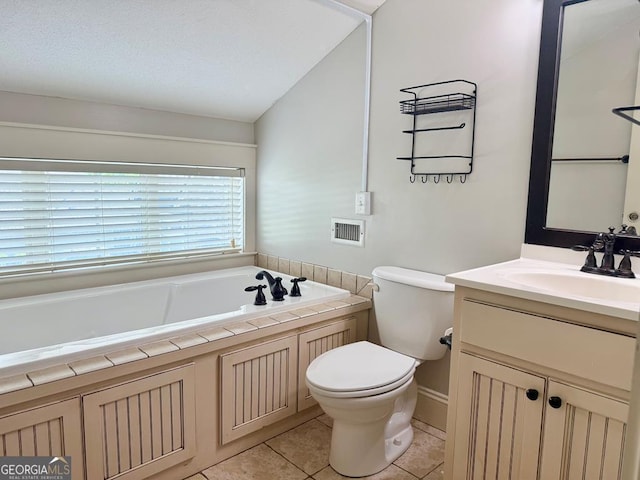 4577 San Saba Dr, Hahira, GA 31632 - bathroom featuring vanity, toilet, tile patterned floors, visible vents, and a garden tub