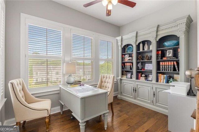 3592 Parkhaven Pl, Brookhaven, GA 30319 - office with plenty of natural light, baseboards, ceiling fan, and wood finished floors
