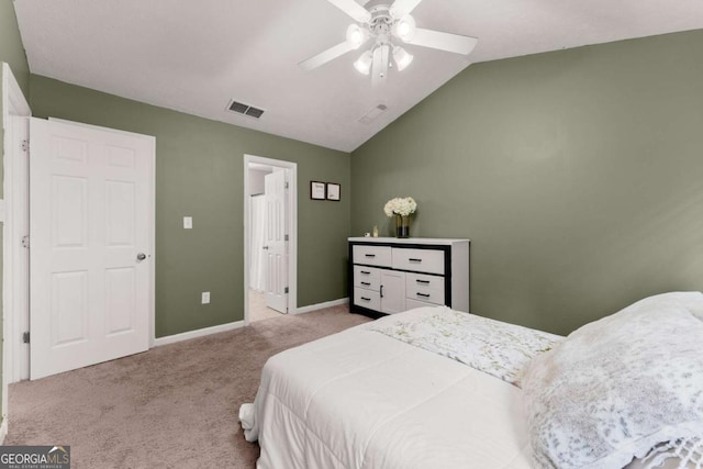 1628 Brook Ln, Monroe, GA 30655 - bedroom featuring carpet flooring, vaulted ceiling, and ceiling fan