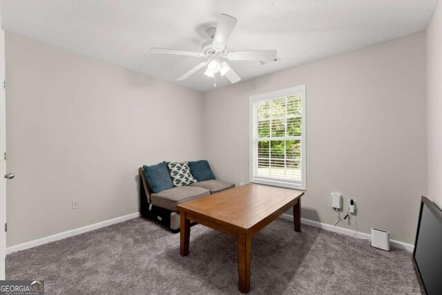 1628 Brook Ln, Monroe, GA 30655 - living area featuring a ceiling fan and carpet floors