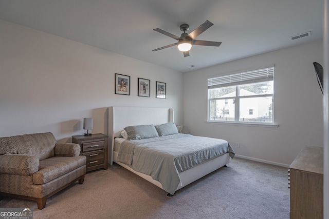 110 Cole St, Pooler, GA 31322 - bedroom with visible vents, a ceiling fan, baseboards, and light colored carpet