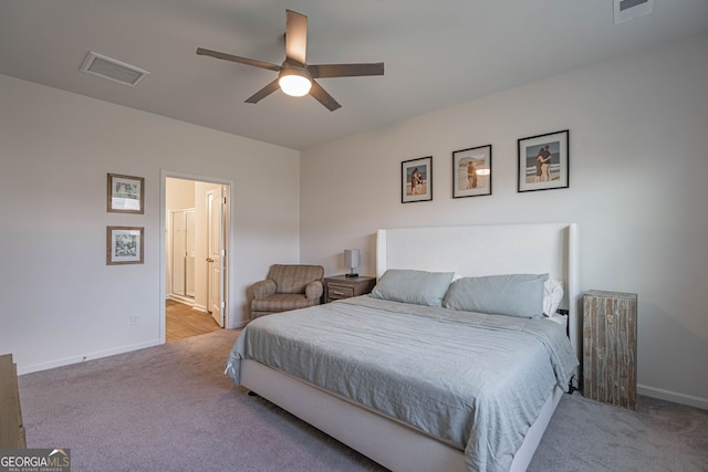 110 Cole St, Pooler, GA 31322 - carpeted bedroom with baseboards, ceiling fan, ensuite bath, and visible vents
