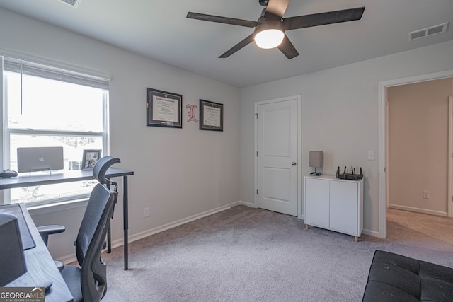 110 Cole St, Pooler, GA 31322 - carpeted home office with baseboards, a ceiling fan, and visible vents
