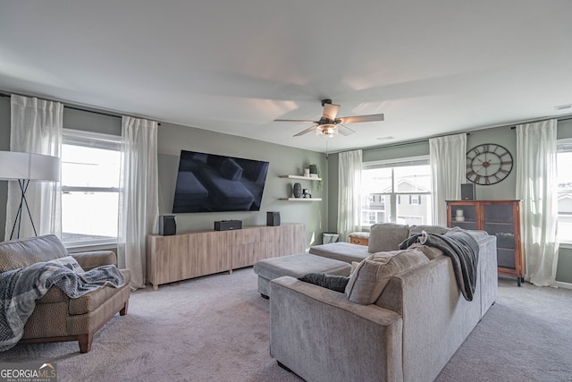 110 Cole St, Pooler, GA 31322 - living room featuring a ceiling fan and light carpet