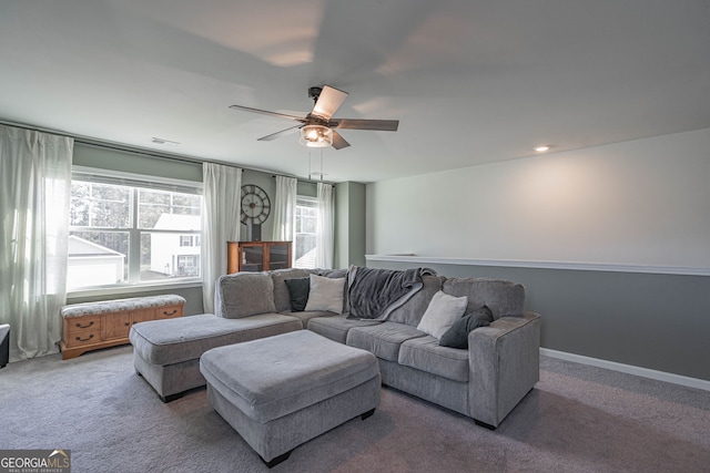 110 Cole St, Pooler, GA 31322 - carpeted living area featuring a ceiling fan and visible vents