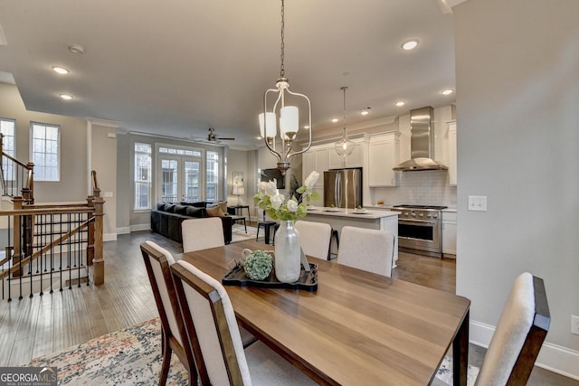 606 Broadview Ter NE, Atlanta, GA 30324 - dining area featuring baseboards, recessed lighting, a ceiling fan, and wood finished floors
