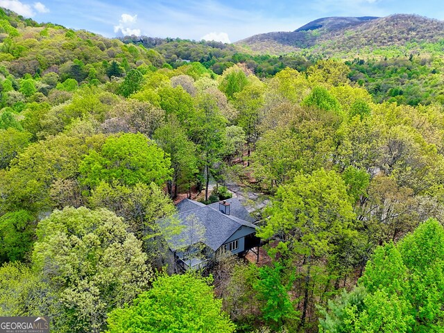 bird's eye view with a view of trees and a mountain view