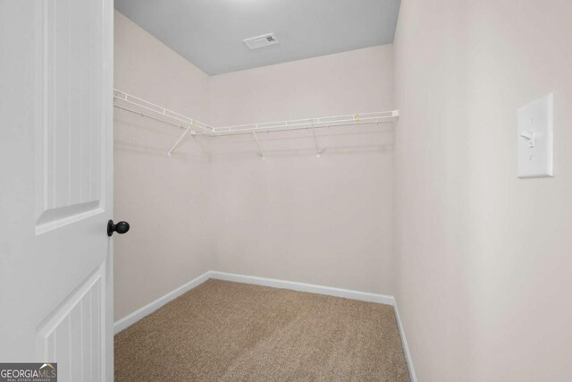 spacious closet featuring carpet flooring and visible vents