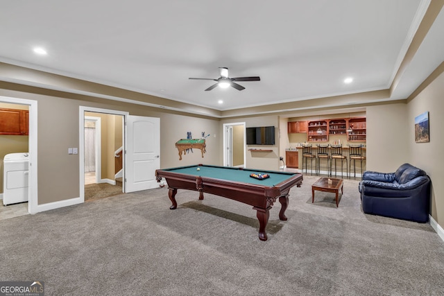 1530 Highland Creek Dr, Monroe, GA 30656 - staircase with carpet floors, billiards table, and baseboards