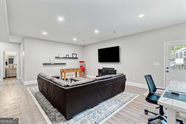 7730 Tiberon Pkwy, Cumming, GA 30028 - living room featuring baseboards, recessed lighting, and light wood finished floors
