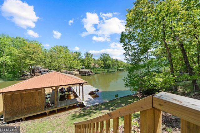 dock area featuring a water view