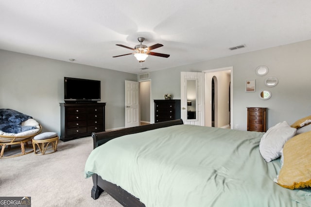 224 Pine Bluff Dr, Kingsland, GA 31548 - carpeted bedroom with a ceiling fan and visible vents