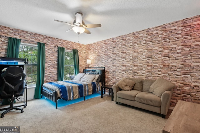 224 Pine Bluff Dr, Kingsland, GA 31548 - bedroom with carpet floors, a textured ceiling, and ceiling fan