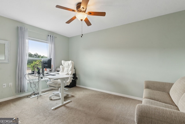 224 Pine Bluff Dr, Kingsland, GA 31548 - carpeted office with baseboards and ceiling fan
