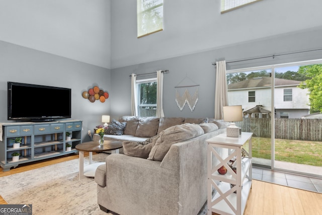 224 Pine Bluff Dr, Kingsland, GA 31548 - living room featuring wood finished floors and a high ceiling