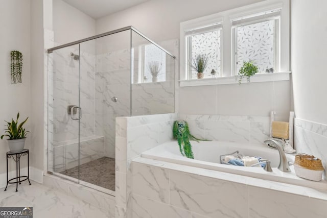 4207 N Carver Dr, Atlanta, GA 30360 - full bath featuring marble finish floor, a marble finish shower, and a bath