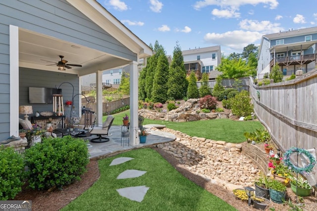 4207 N Carver Dr, Atlanta, GA 30360 - view of yard featuring a patio, a ceiling fan, and a fenced backyard