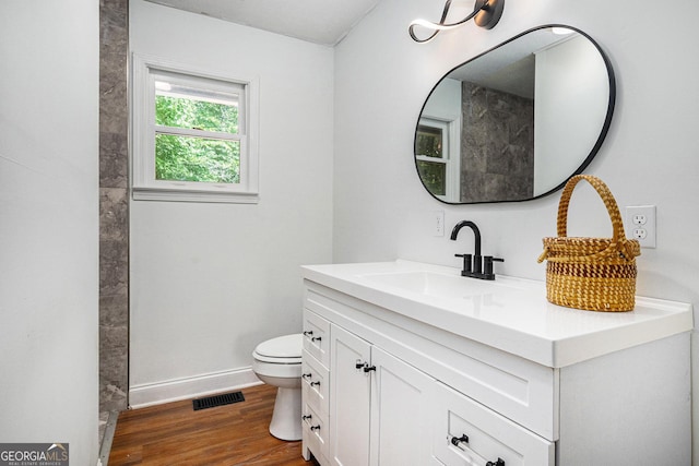 211 Phillips St, Clarkesville, GA 30523 - bathroom with vanity, wood finished floors, toilet, and baseboards