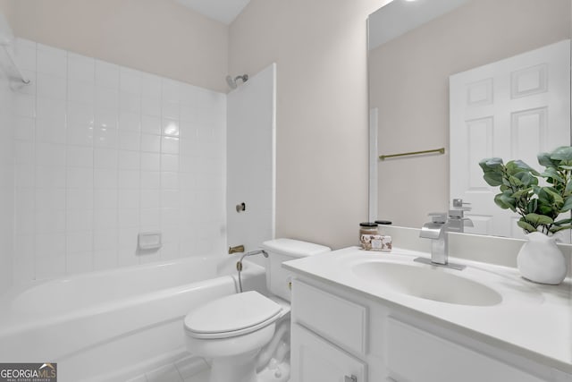 full bath featuring tile patterned floors, toilet, vanity, and shower / bath combination