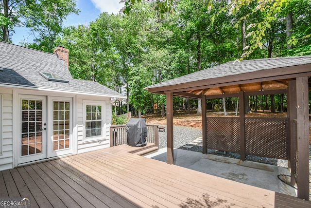 615 Woodwork Way, Roswell, GA 30076 - wooden terrace with a gazebo and french doors