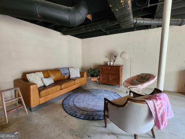 basement featuring concrete block wall