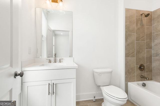 full bathroom with shower / washtub combination, baseboards, tile patterned floors, vanity, and toilet