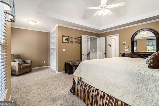 139 Ardsley Run, Canton, GA 30115 - bedroom with a raised ceiling, carpet flooring, crown molding, and ceiling fan