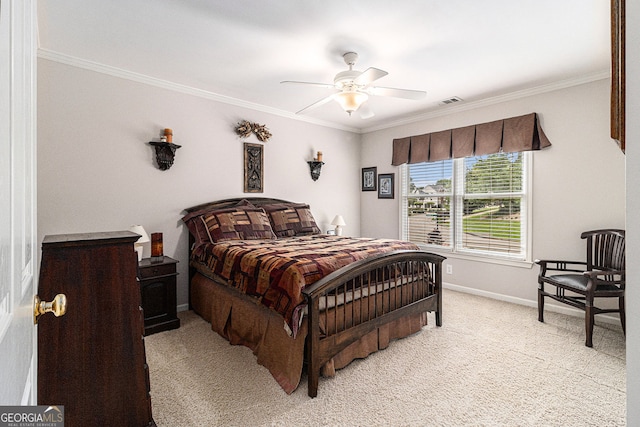 139 Ardsley Run, Canton, GA 30115 - bedroom featuring light carpet, crown molding, and ceiling fan