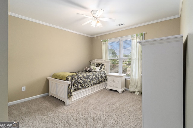 139 Ardsley Run, Canton, GA 30115 - bedroom with crown molding, light carpet, and a ceiling fan